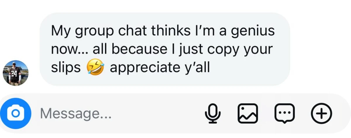 Member testimonial: group chat thinks I'm a genius