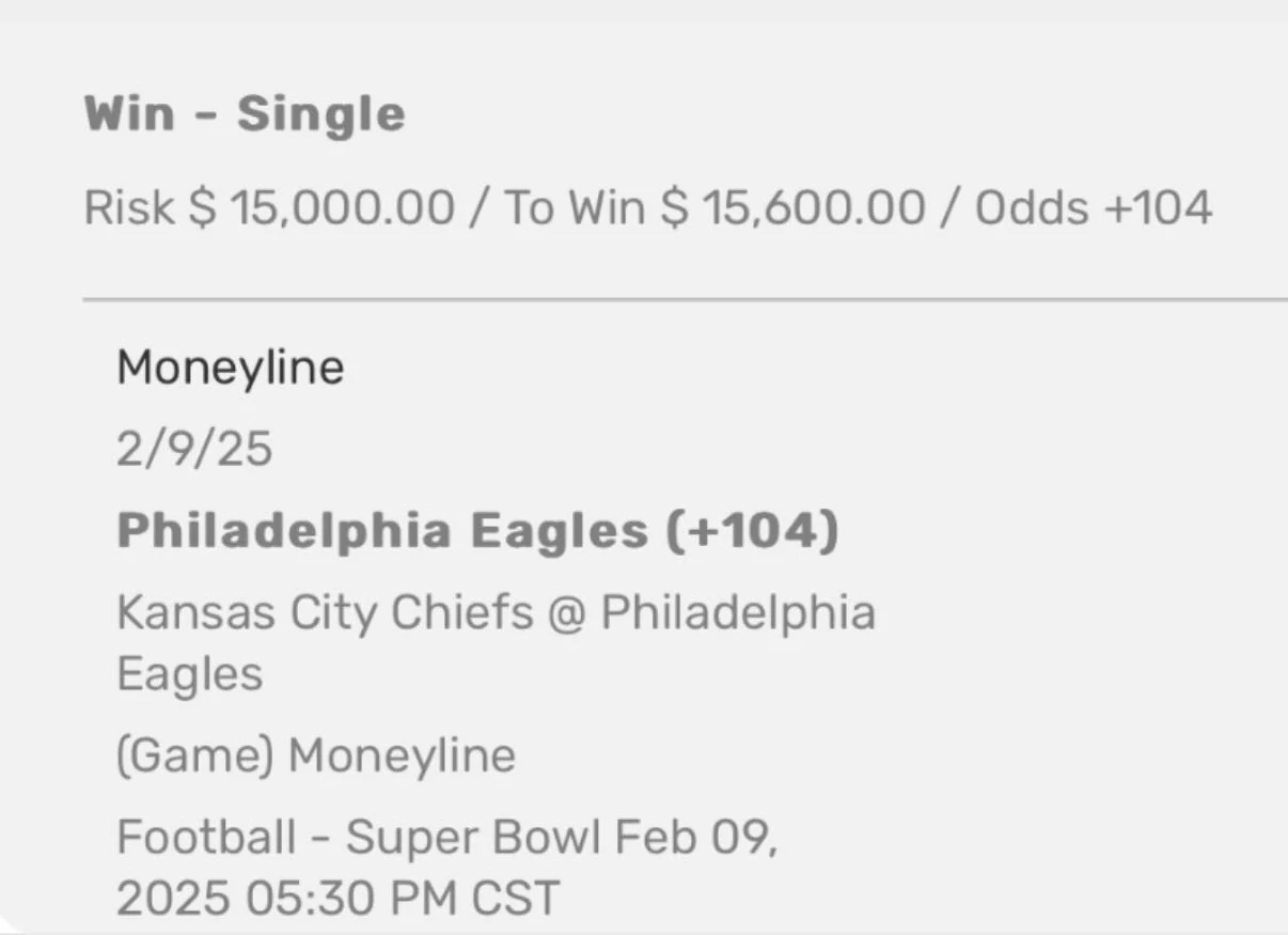 Super Bowl pick Eagles ML +104